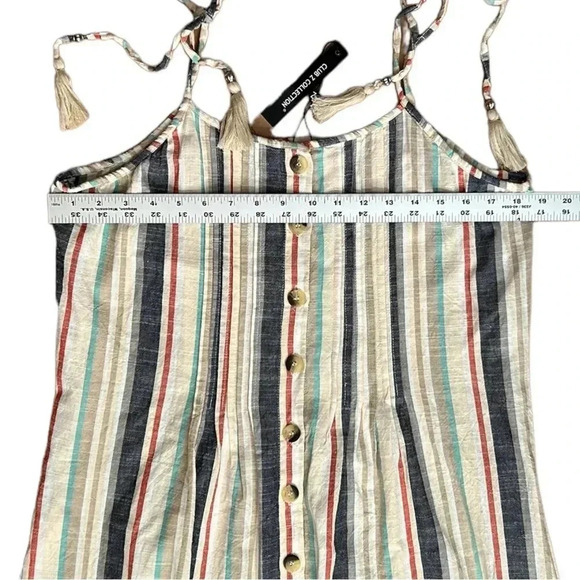 CLUB Z COLLECTION Striped Cotton Midi Sundress Cover-up sz S Tie Straps Pockets - Picture 5 of 8